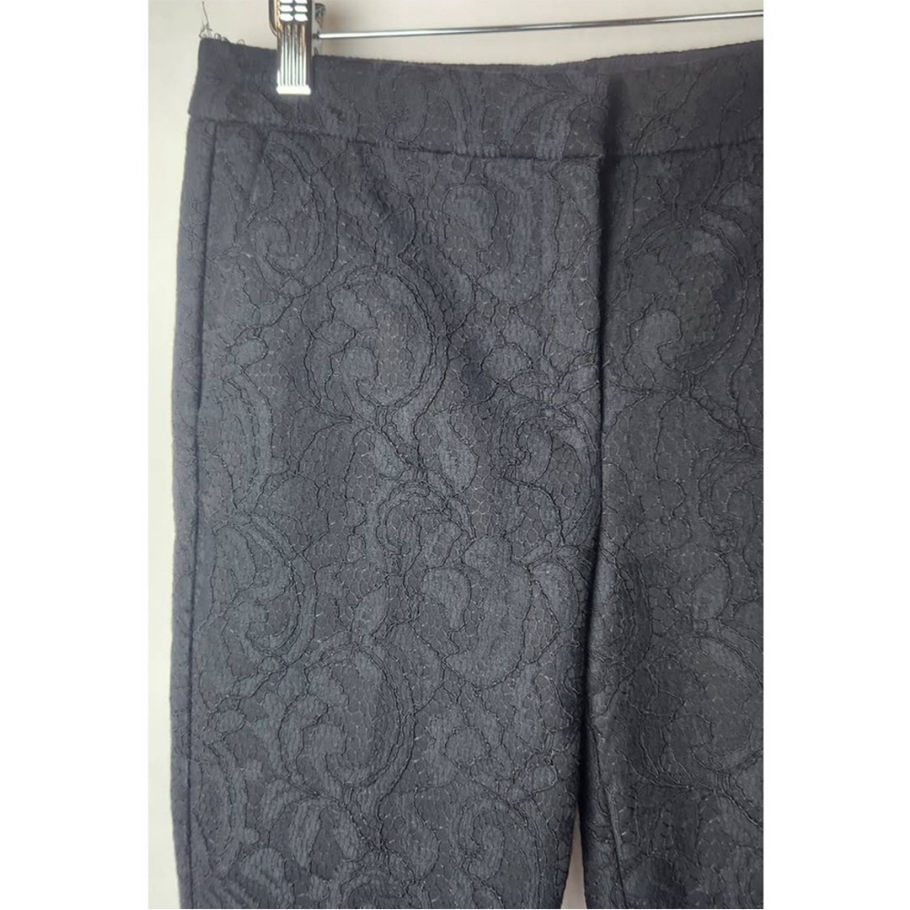 Ann Taylor Lace Overlay Black Ankle Pants Petite 2 Flat Front Dress Trouser